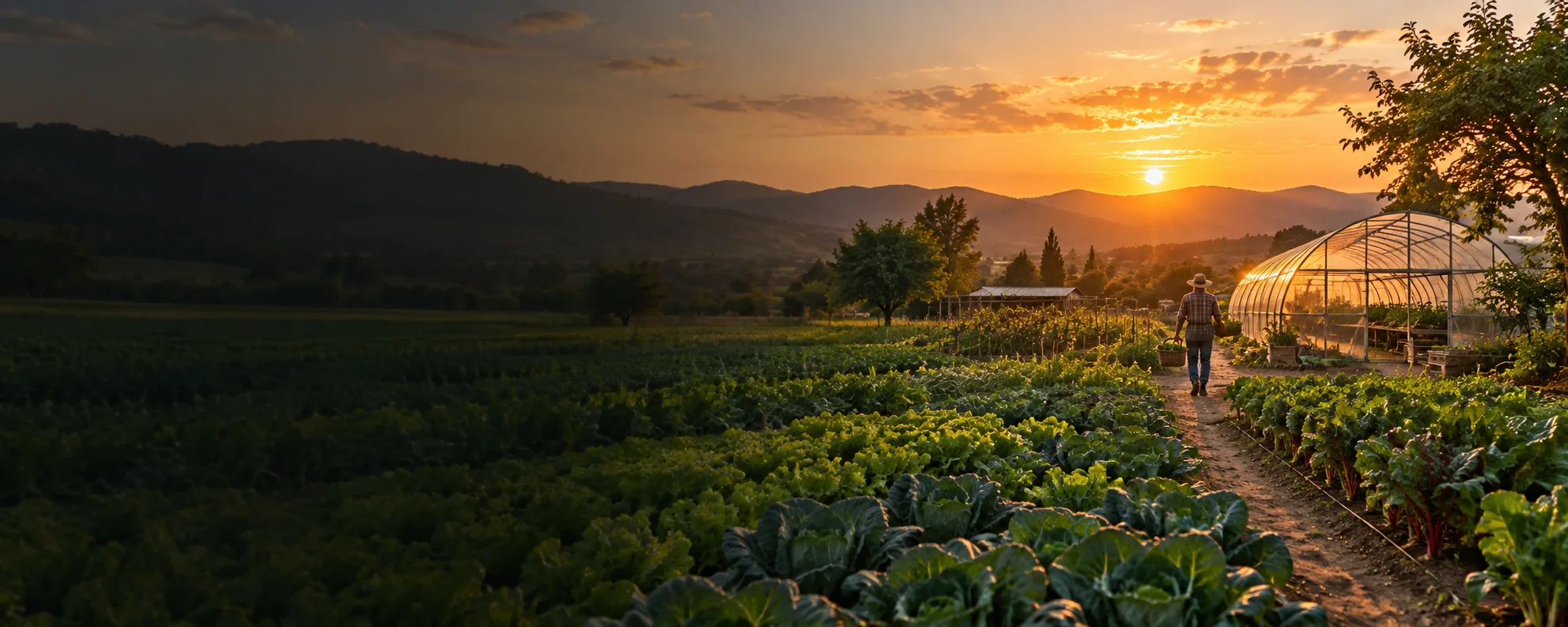 夕阳下的菜地