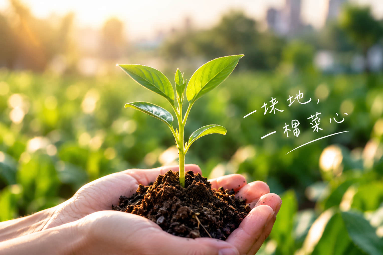 双手捧着一株菜苗